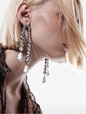 Statement earrings Crystal Drop with Pearl Accent - Women Jewelry